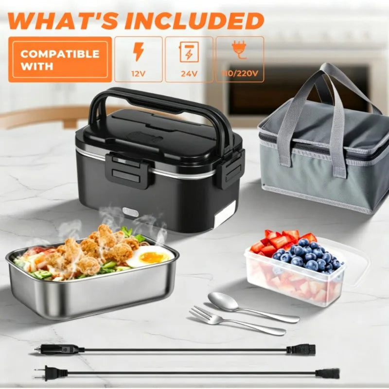 Lunch box chauffante 12 V / 24 V / 230 V, intérieur inox
